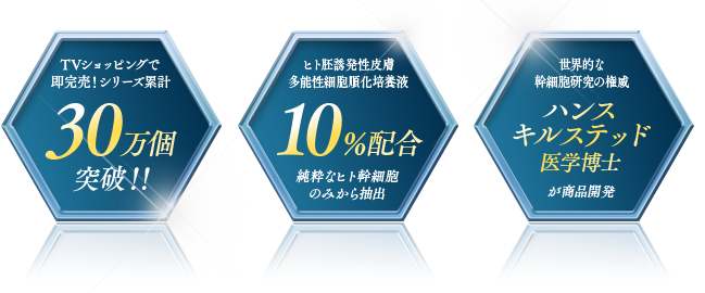 TVショッピングで即完売！シリーズ累計万個突破!! ヒト胚誘発性皮膚多能性細胞順化培養液10%配合 純粋なヒト幹細胞のみから抽出 世界的な幹細胞研究の権威 ハンスキルステッド医学博士が商品開発